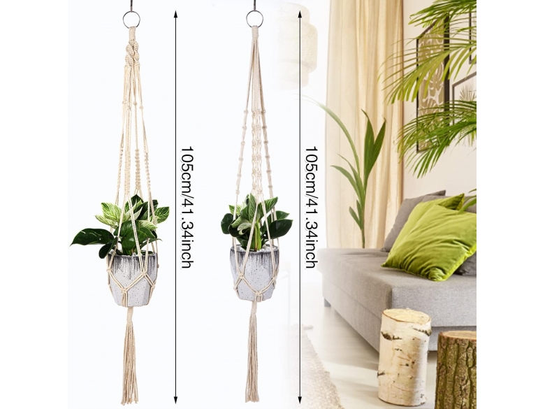 2 Stück Makramee Blumenampel, 105cm Blumenampel Hängend Innen Hängeampel Hä