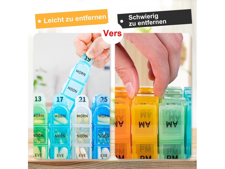 Tablettenbox Monat 32 Tage, Pillendose 31 Tage 4 Fächer Morgens Mittags Abends