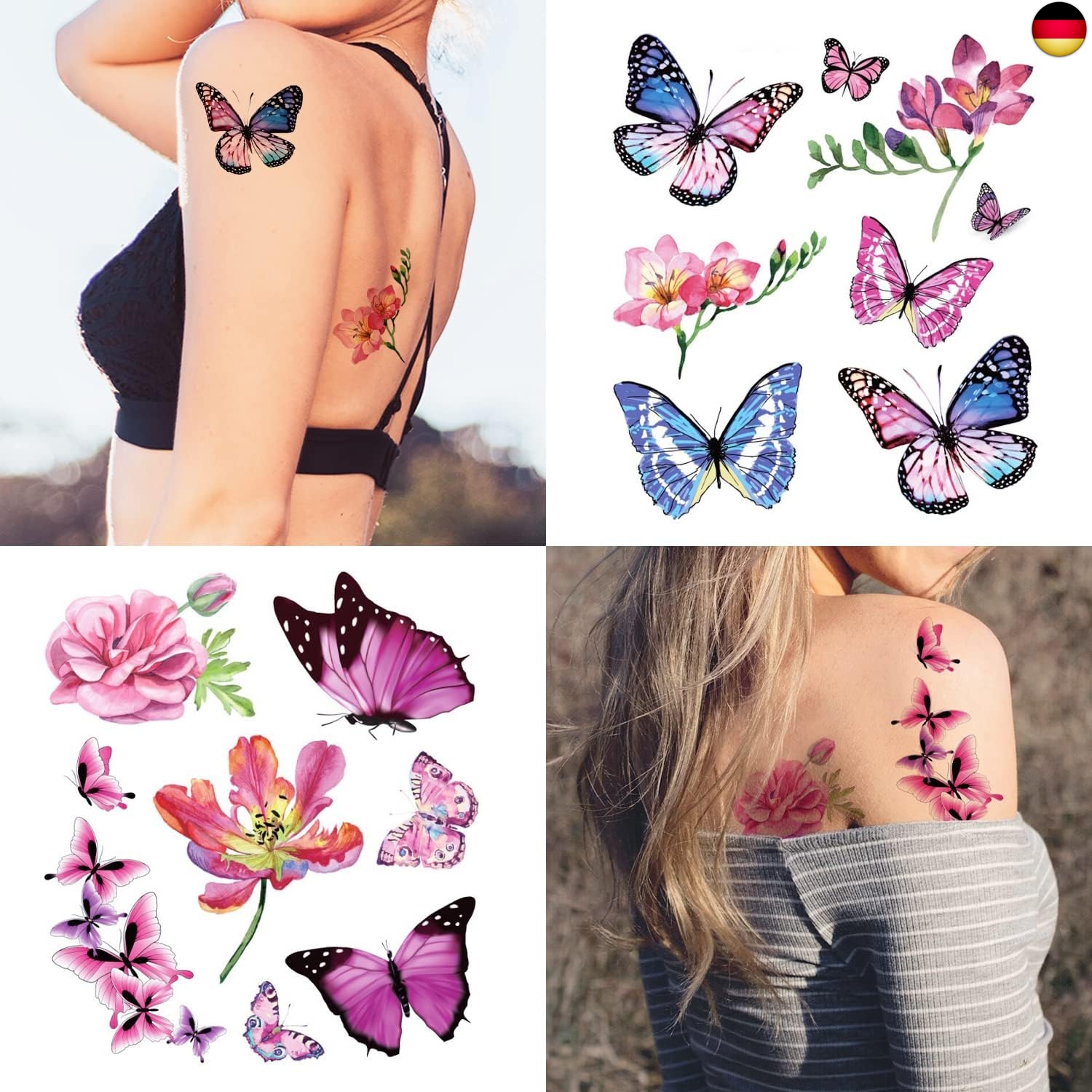Tattoos Erwachsene Acevegue 110 Stück Fake Tattoos, 3D Bunte Kleine  Schetterling Teporäre Tattoos Schetterlinge Schmetterling \u0026 Taucherglocke, image size:1500x1500