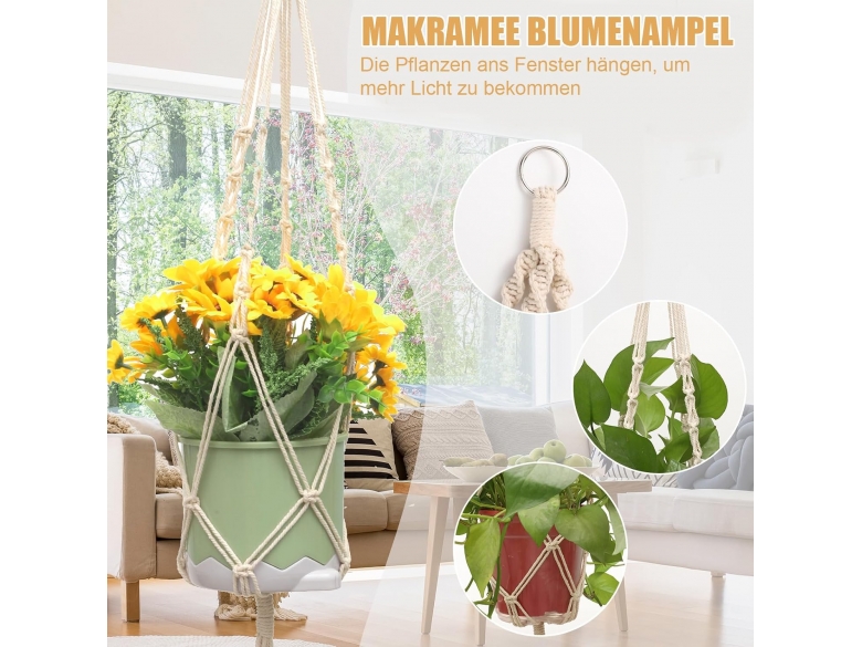 2 Stück Makramee Blumenampel, 105cm Blumenampel Hängend Innen Hängeampel Hä